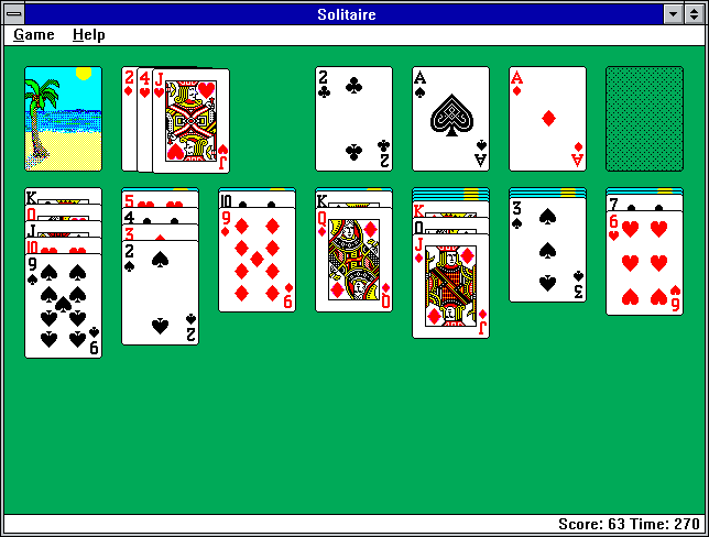 Den første version af 7 Kabale på Windows 3.0